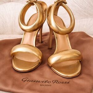Gianvito Rossi BIJOUX Gold Metallic Nappa Sandals 105mm Heel Size 37.5